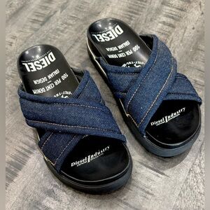 Diesel Dark Blue Cross-Strap Sandals